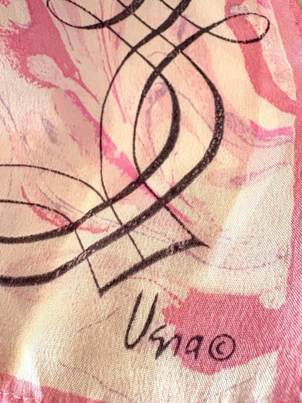 Vintage Vera Neumann Pink/Purple/Black Watercolor Swirl Print Oblong Silk Scarf